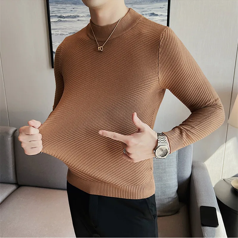 

Winter High Neck Thick Warm Sweater Men Turtleneck Casual Men Solid Color Turtle Neck Long Sleeve Twist Knitted Slim Sweater