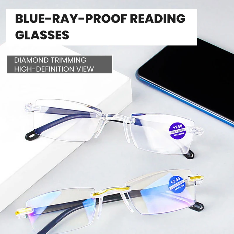 

Farsightedness Glasses Presbyopic Glasses For Farsightedness Blue Light Blocking Glasses Frameless Smart Glasses Edge Cut Glasse
