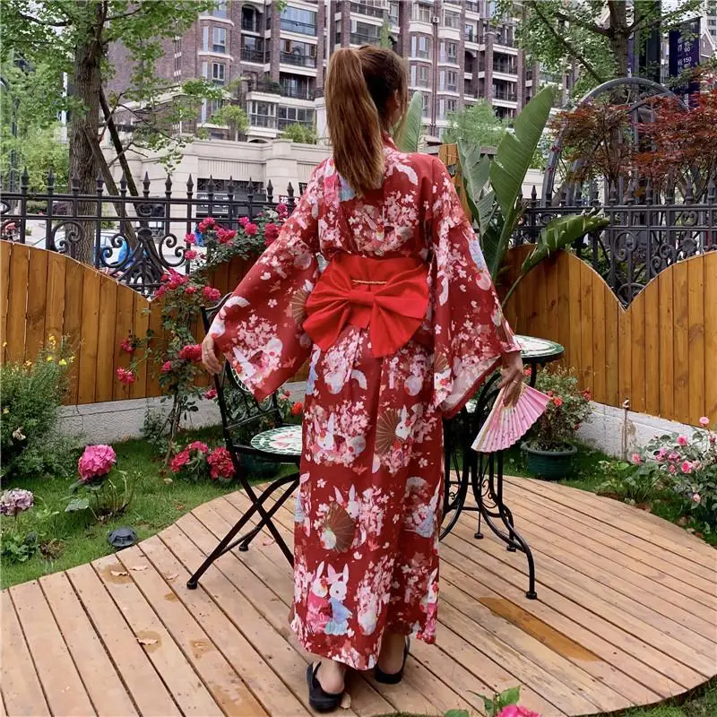 

Sexy Geisha Kimono For Women Japanese Fashion Loose Silk Yukata Dress Bandage Vintage Elegant Chiffon Sakura Bathrobes Cardigan