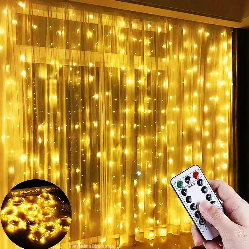 USB Curtain LED String Lights Garland Festival Christmas Decoration USB Remote Control Holiday Wedding Lights for Bedroom Home
