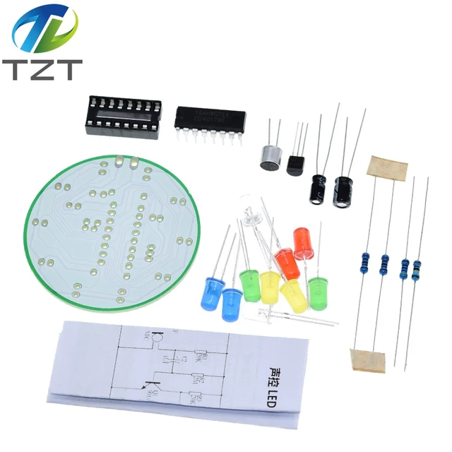 TZT CD4017 colorful voice control rotating LED light kit electronic manufacturing diy kit spare parts student Laboratory 4