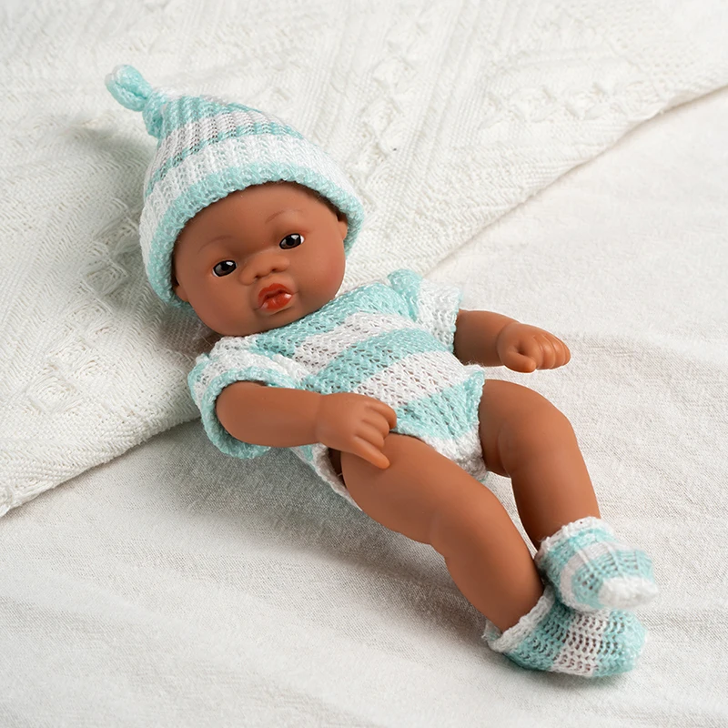 Reborn Dolls 20cm 7inch Mini Vinyl Brown Skin Full Body Baby Doll Lifelike Soft For Girls Toys