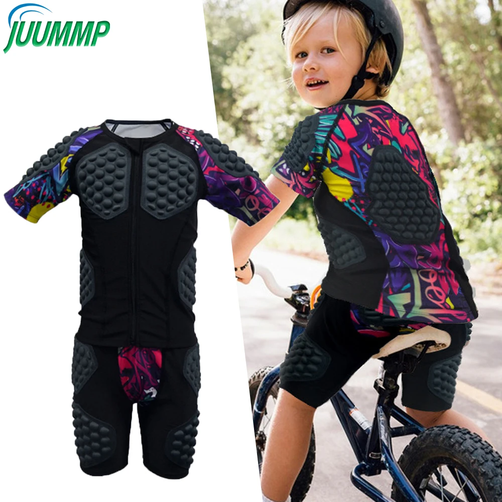 

2Pcs/Set Kids Youth Padded Protective Compression Short/Long Sleeve Shirt Hip Pad Shorts for Football Basketball Snowboarding