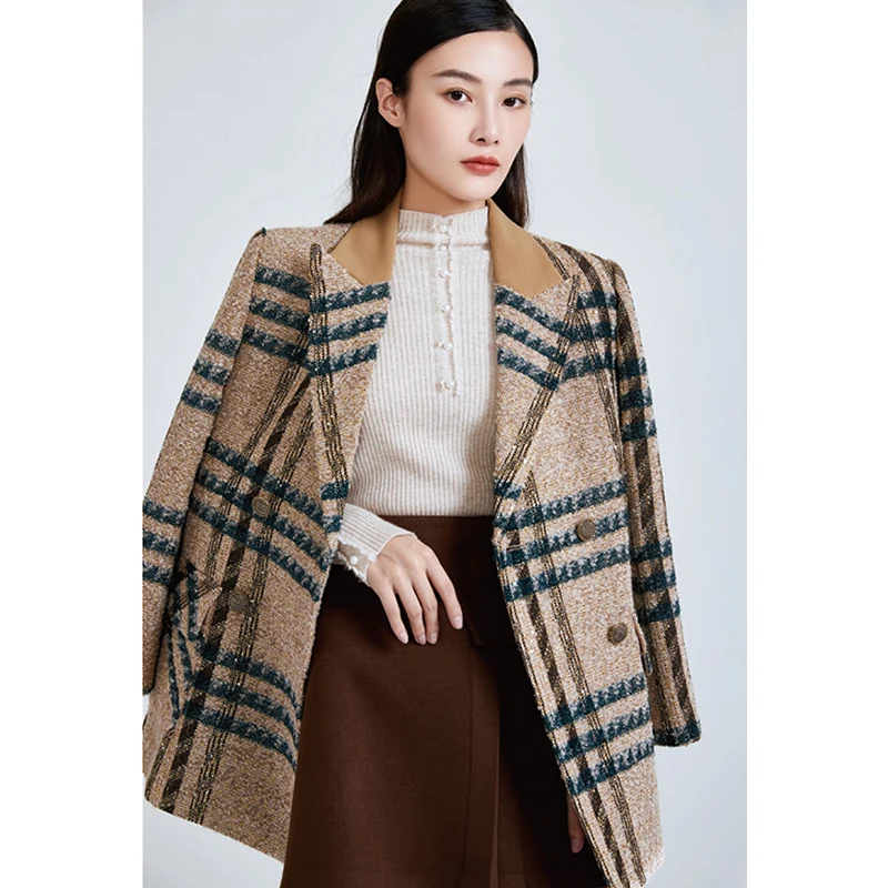 

Women blazer suits jacket autumn khaki plaid suit jackets