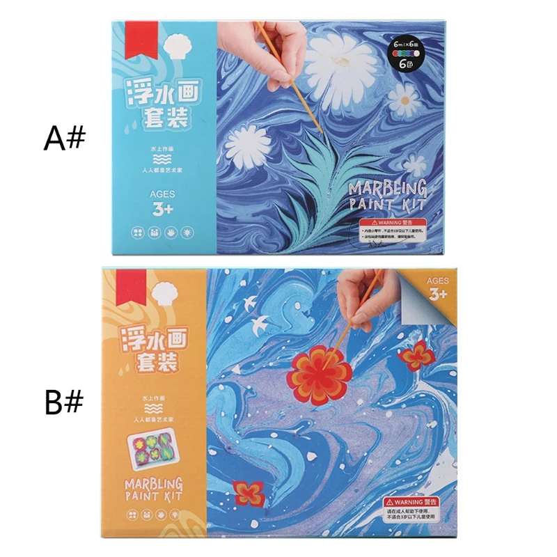 Water Marbling Paint Kit Water Art Paint Set Sketch Paper Arts Crafts for Girl Boy Creative Activities 6ml 6/12x
