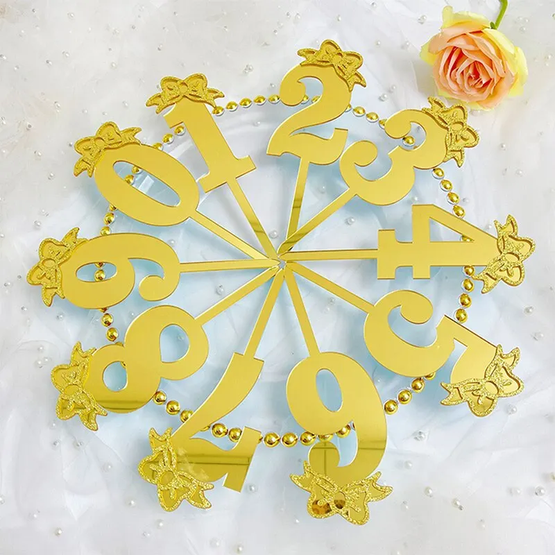 10Pcs Mirror Surface Cake Topper Acrylic Number 0-9 with Crown Cake Decorating