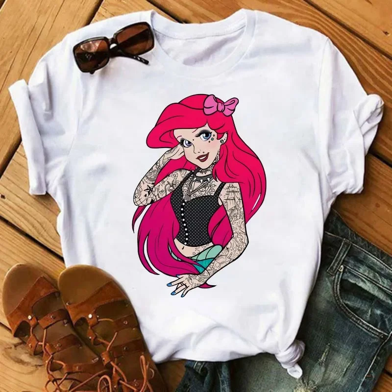 thumbnail image 1 of Nuevas camisetas de moda para mujer, camiseta con estampado de princesa Punk, ropa de manga corta, camiseta Kawaii de Disney, camisetas para mujer, ropa de calle, 1 of 5