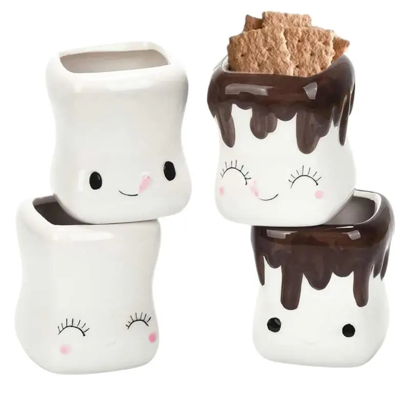 

4pcs Cute Mugs 160ml creative Ceramic Coffee Cups Smiling Expression Face Cartoon Milk Tea Mugs portable Porcelain Drinking Mug