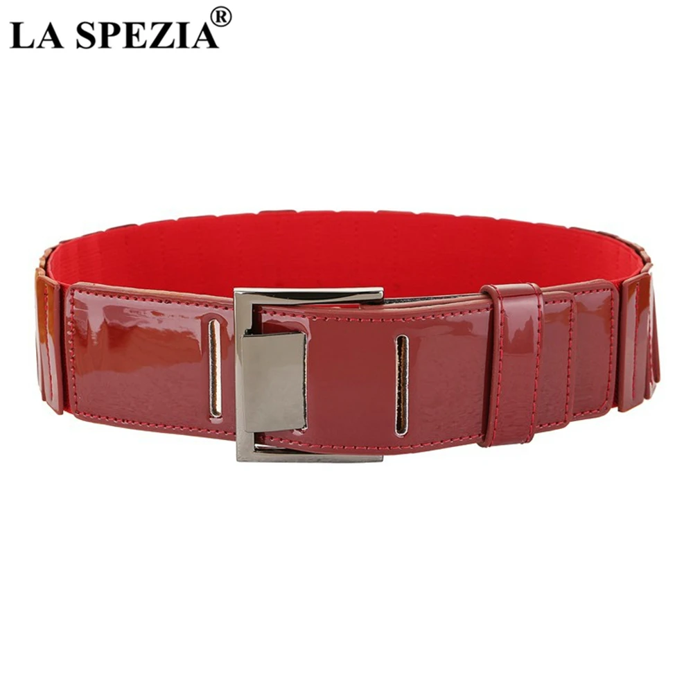 LA SPEZIA Red Patent Leather Women Belt Elastic Corset Waist Belt Pu Leather Ladies Belts for Dresses Fashion Female Accessories adjustable waist belts for women dresses fashion boho ladies skinny dress belt brand new designer luxury female strap