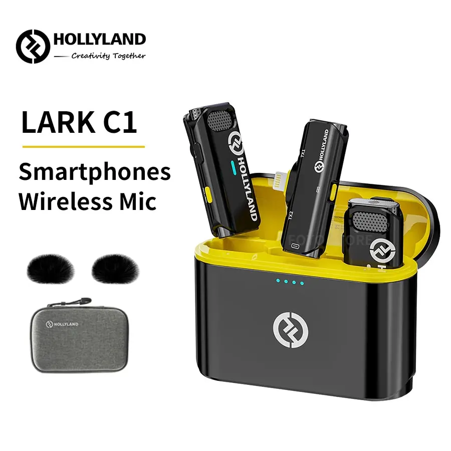 Hollyland Lark C1 650ft Wireless Microphone for iPhone Android Phones  Wireless Audio Video Recording Lavalier Mic