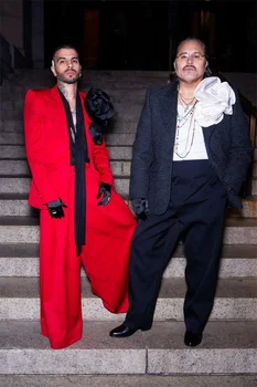 Abiti da uomo rossi formali Set 2 pezzi Blazer + pantaloni pantaloni 3D fiore smoking da sposa in cotone formale ufficio sposo giacca da ballo cappotto