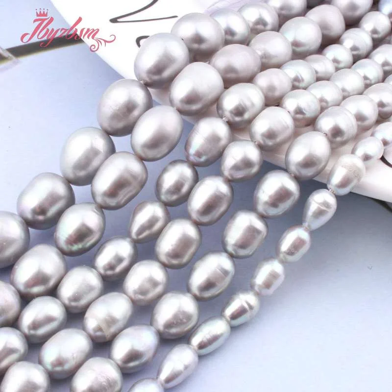 5-6,7-8,8-9mm Oval Gray Freshwater Pearl Loose Beads Natural Stone Beads For DIY Necklace Bracelets Jewelry Making Strand 15