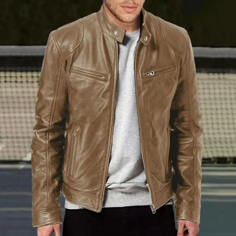 Winter Mens Fashion Leather Jacket Slim Fit Stand Collar PU Jacket Male Anti-wind Motorcycle Lapel Diagonal Zipper Jackets motorcycle jacket,leather jacket,motorcycle clothing