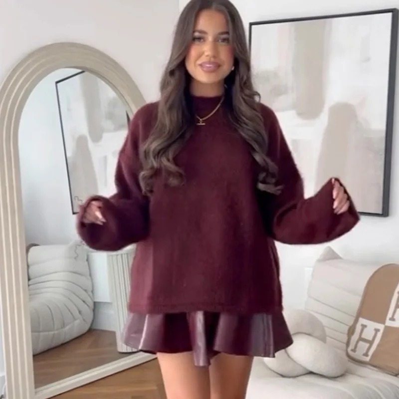 Fashion Burgundy Red Double Breasted Overcoat Women Lace Up Loose Lapel Pockets Long Sleeve Coat New High Street Outerwear