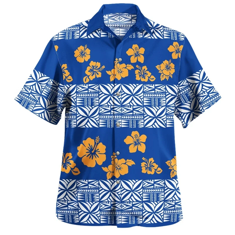 thumbnail image 1 of Camisetas estampadas tribales de cultura polinesia del país con estampado 3D para hombres, camisas de verano de manga corta para hombres, ropa de calle de un solo botón para hombres, 1 of 5