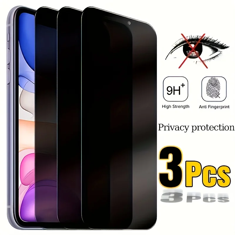 3-Pack Privacy Screen Protector - Tempered 9H Protective Glass