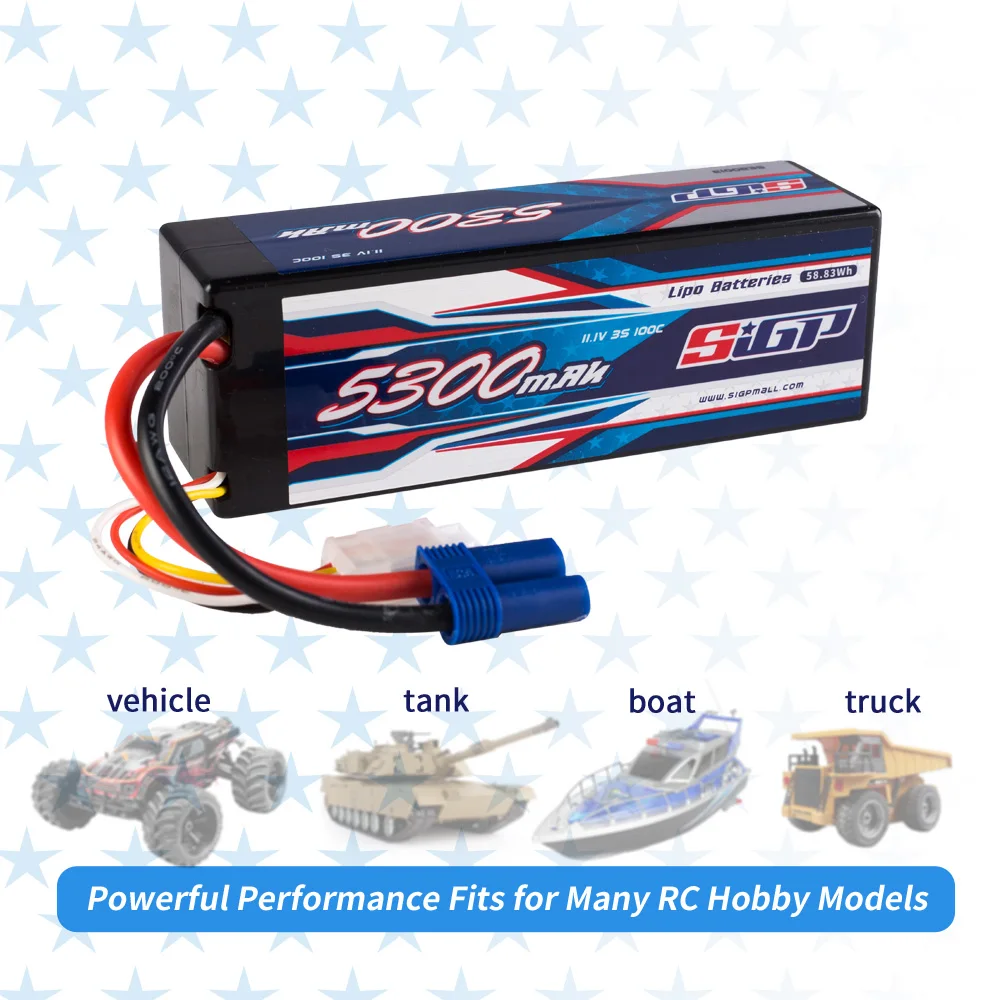 SIGP 3S 11.1V 5300mAh Lipo Battery 100C Hard Case met Deans EC5 Plug voor RC Car Truck Boot Vehicles Tank Buggy Racing Hobby 5