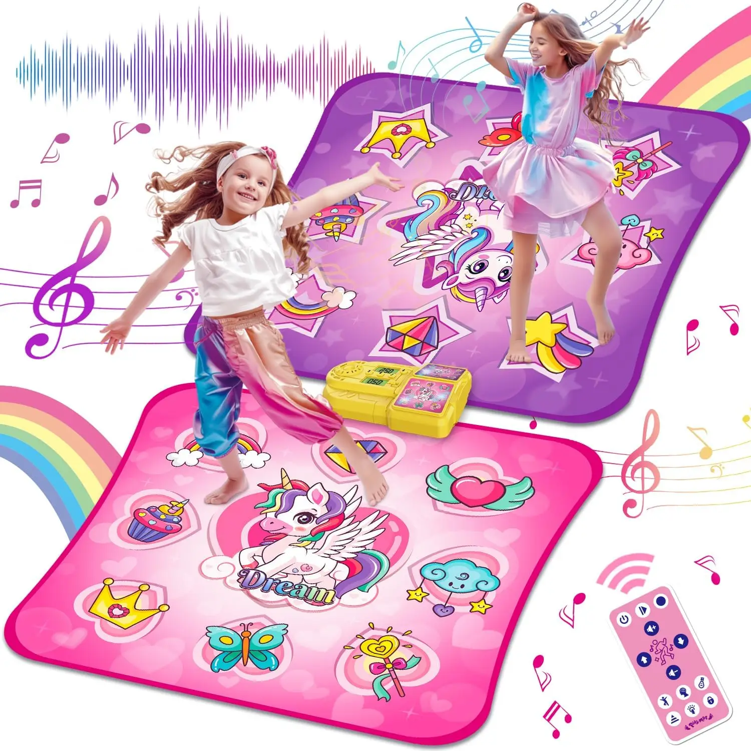 VATOS Unicorn Dance Mat x2 Toys for Girls 9-Level Dancing Game Indoor Outdoor Music Play Mat Birthday Gifts for Kids Ages 3+ 1