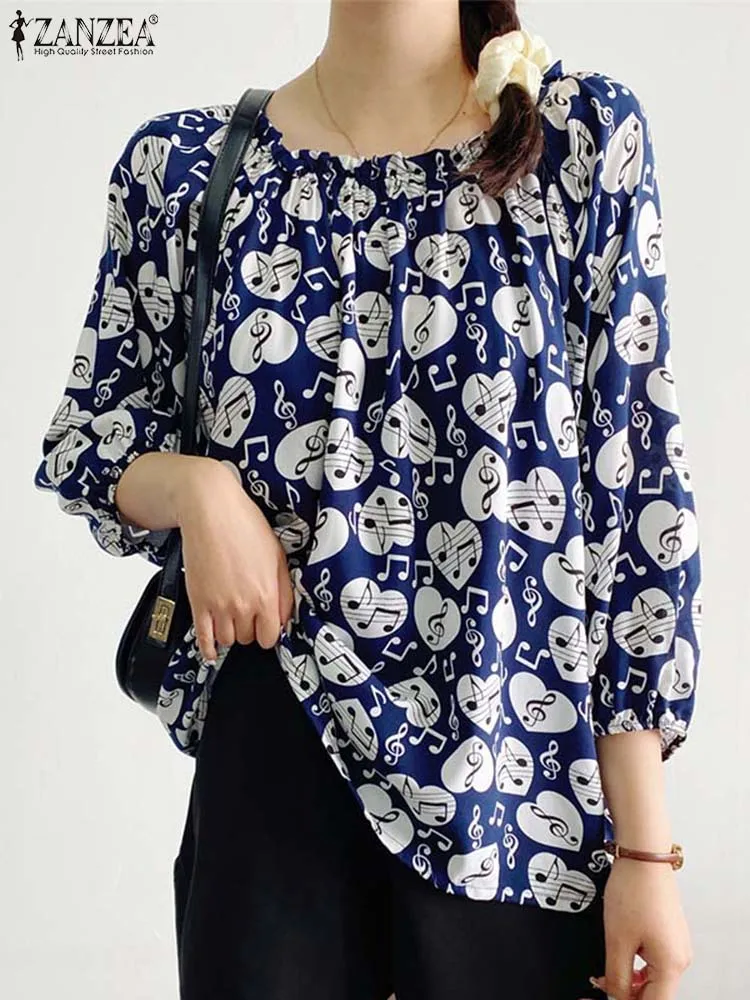 

Женская блузка с открытыми плечами ZANZEA, праздничные рубашки в Корейском стиле, повседневные блузы с цветочным принтом, элегантные пикантные летние топы с рукавом 3/4