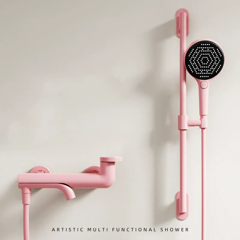 ชุดก๊อกน้ำฝักบัวติดผนังสีชมพูสำหรับห้องน้ำ ทำจากทองเหลือง รูปหน้ายิ้ม สีดำหรือโครเมียม ชุดก๊อกน้ำอ่างอาบน้ำแบบพับได้ 1