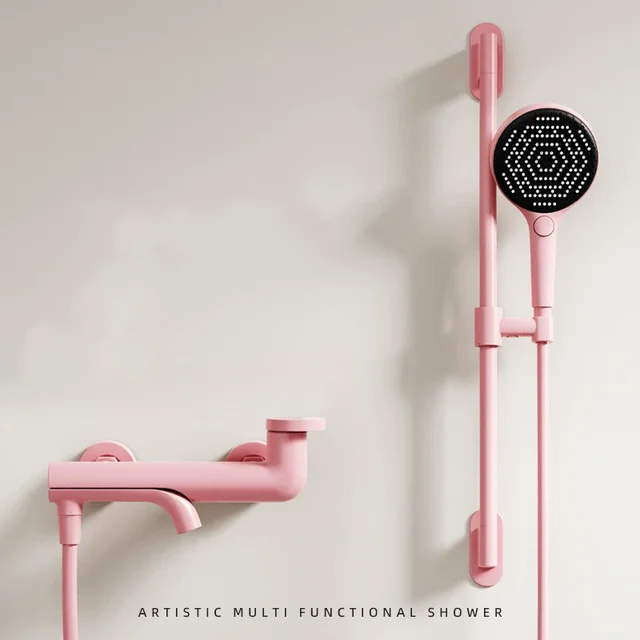 ชุดก๊อกน้ำฝักบัวติดผนังสีชมพูสำหรับห้องน้ำ ทำจากทองเหลือง รูปหน้ายิ้ม สีดำหรือโครเมียม ชุดก๊อกน้ำอ่างอาบน้ำแบบพับได้ 1