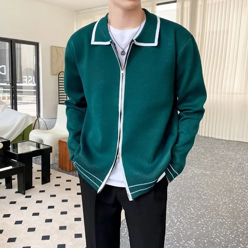 2023 New Autumn and Winter Light Mature Wind Contrast Color Korean Edition Double Zipper Casual Loose Men