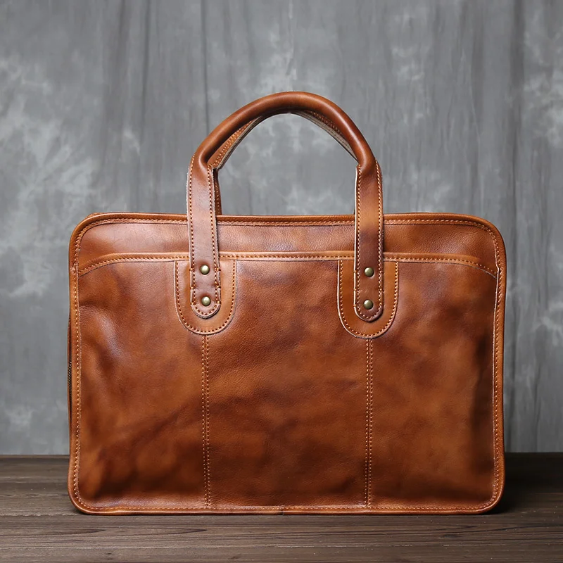 

Vintage Leather Handbag Men's Vegetable Tanned Cowhide Large Capacity Simple Travel Business Messenger Backpack