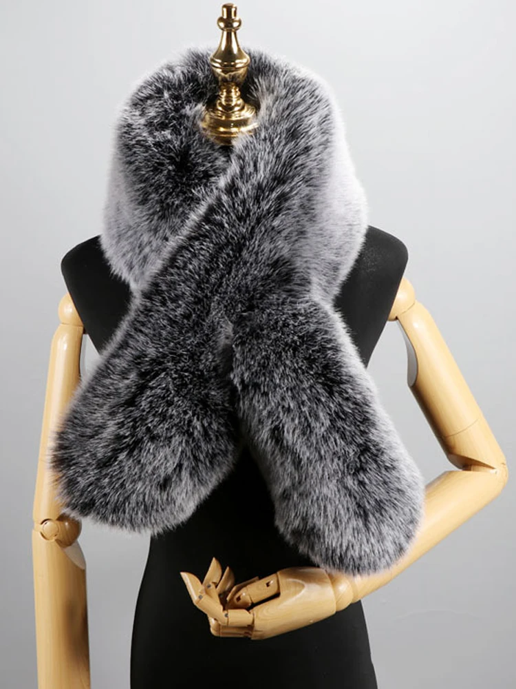 2023 Autumn Winter Warm Faux Fox Fur Shawl Raccoon Fur Scarves Fluffy Collar Ring Shawl Korean Fashion Crossover Scarf for Women