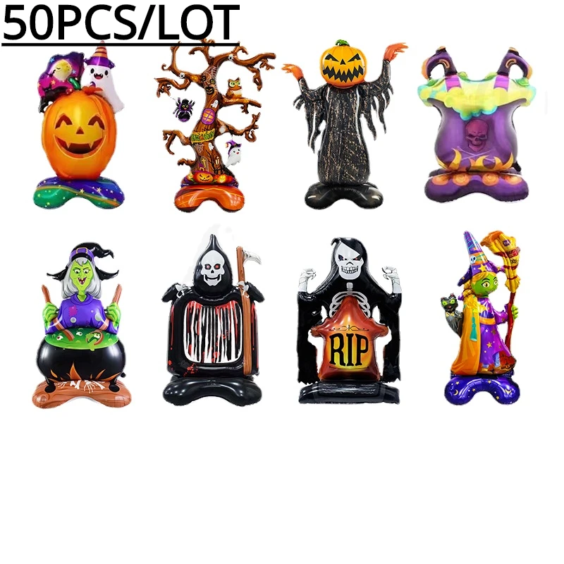 

Новинка 2023, стоячий надувной воздушный шар на Хэллоуин с основанием, декоративный воздушный шар в виде тыквы, ведьмы, монстра, дерева, воздушный шар из алюминиевой пленки