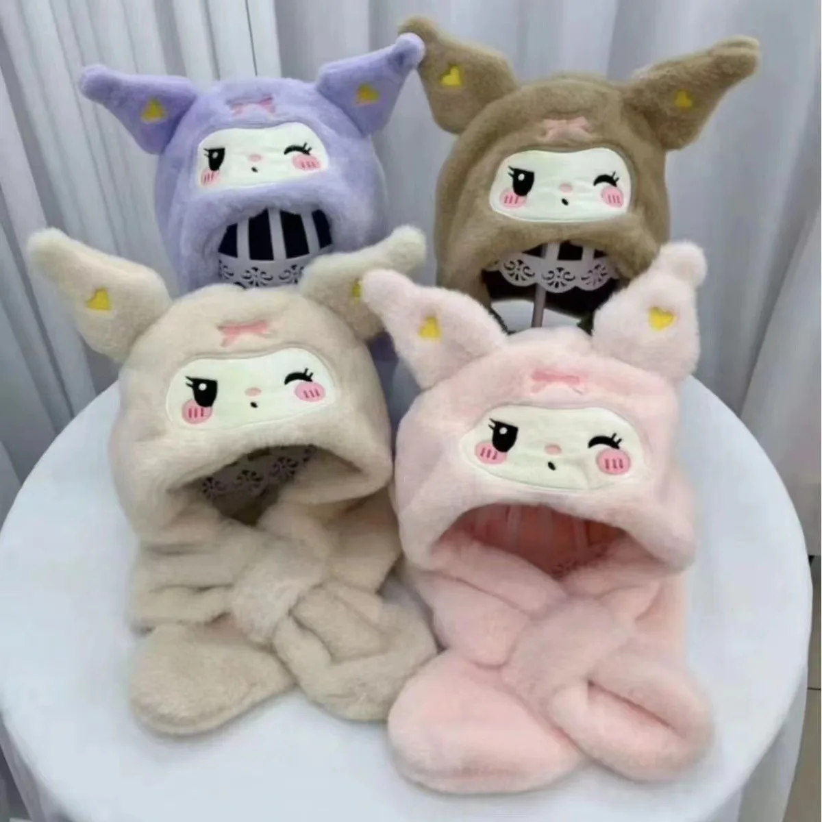 Sanrio Kuromi Children Plush Scarf Hat Cute Cosplay Party Anime Sweet Winter Warm Hat Girls Soft Plush Gifts Kawaii New