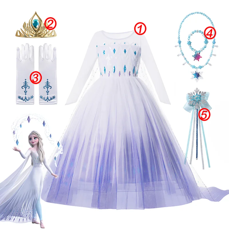 thumbnail image 4 of Vestido de princesa de Frozen de Disney para niñas, traje de baile de malla con lentejuelas blancas, ropa de carnaval, Cosplay para niños, Reina de la nieve, Elsa y Anna, 4 of 5
