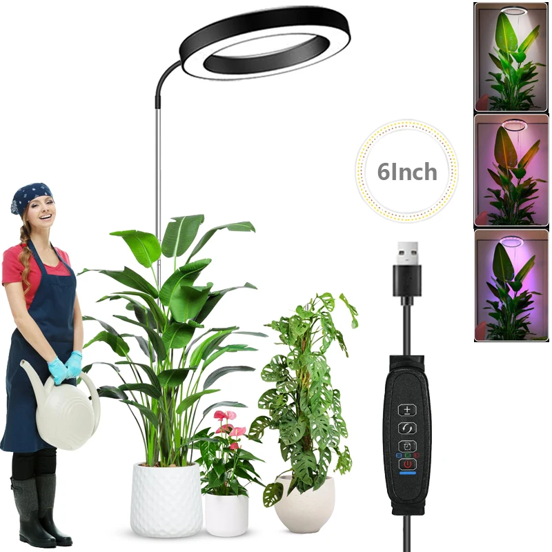 Grow Light Plant Grow Light LED Growing Lamp Full Spectrum for Indoor Plant 5V Height Adjustable 3Light Modes Dimmable Brightness Gooseneck