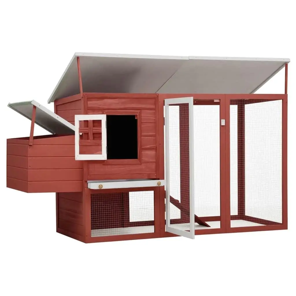 Red Wood Outdoor Chicken Coop Hen House with Integrated Egg Cage for Backyard Poultry