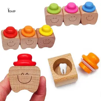 Wooden Baby Tooth Box Milk Teeth Organizer Storage Collection Boy Girl Souvenir Case Infant Kid Cute Gifts for Children Keepsake 1