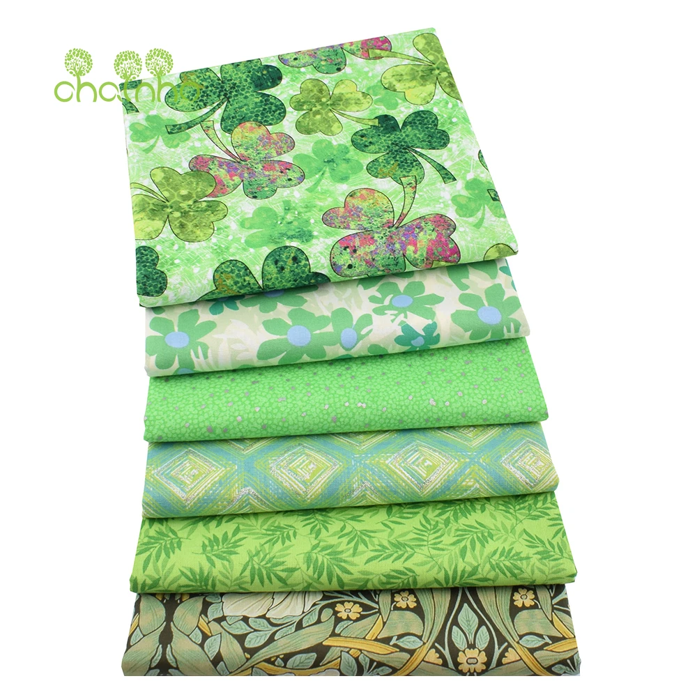 Chainho,Green Floral Printed Plain Cotton Fabric,Patchwork Clothes,DIY Quilting & Sewing Crafts,Cushions,Bags Handmade Material