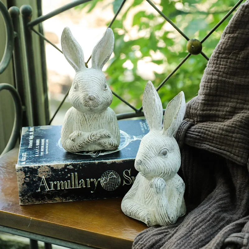 

Nordic Resin Imitation Wood Grain Rabbit Sculpture Ornaments Outdoor Courtyard Balcony Animal Statue Crafts Garden Decoration