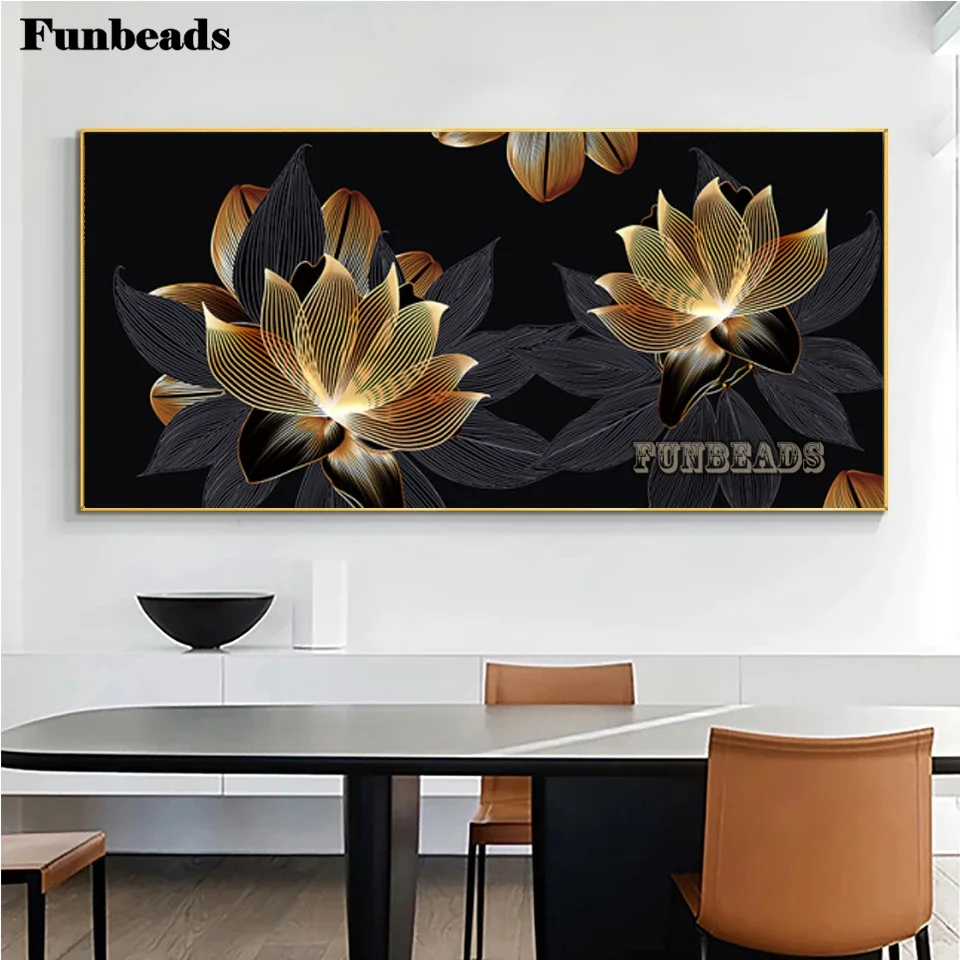 Black Gold Flowers Nordic Modern leaves Diy Diamond Painting Abstract leaf full drill 5D Diamond Embroidery Cross Stitch FF7124 