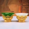 Golden Tibetan Ghee Bowl Zinc Alloy Tantric Holy Water Cup 8.5 cm Engraved Buddhist Green Stone Bowl Gift Desktop Decorative 1