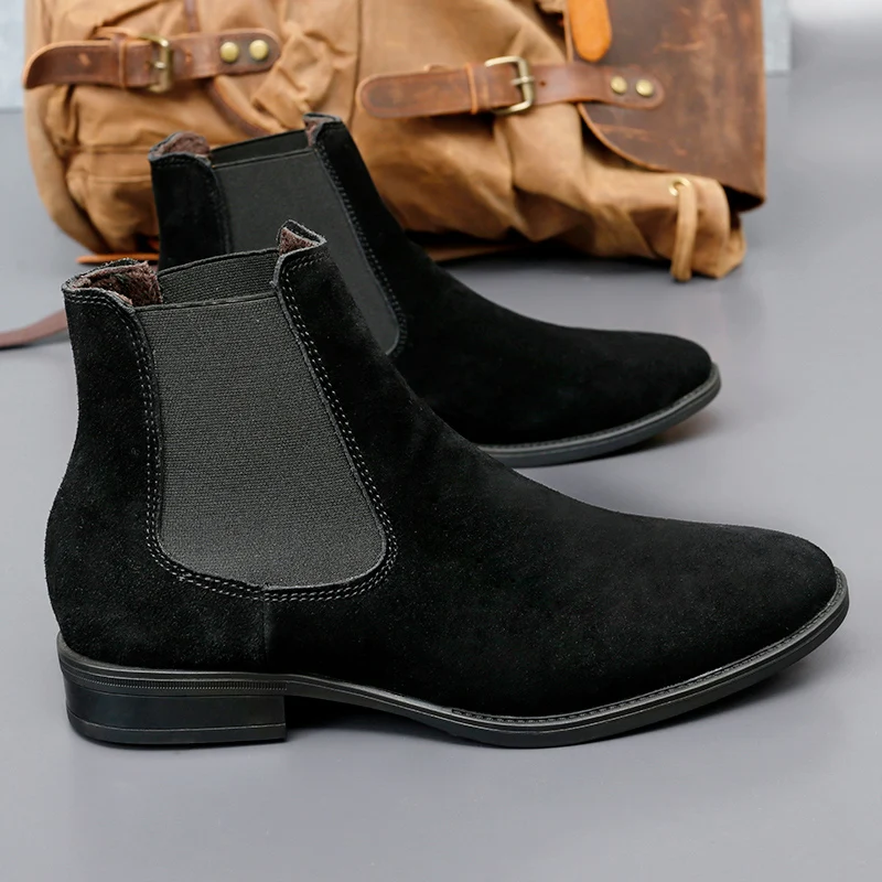 Suede Leather Chelsea Boots Men Keep Warm Winter Boots With Fur Plus Size 37-48