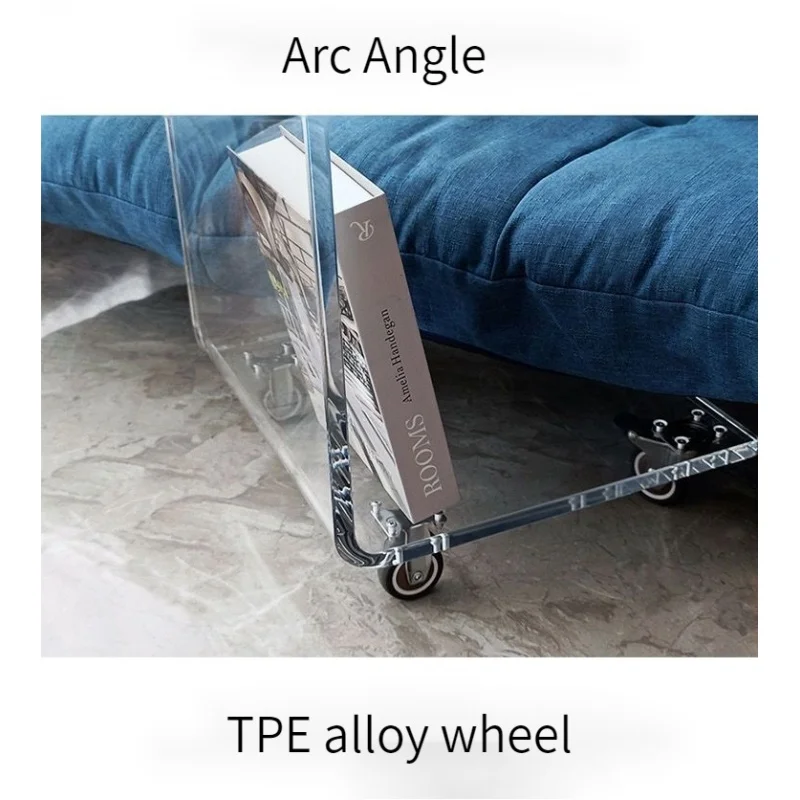 Modern Lucite Movable C Shaped End Lucite Table,Acrylic Sofa Side Table, Snack Mini Table On Wheels,Clear Rolling Table Set