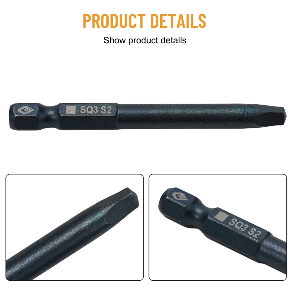 Set 6 Punte Cacciavite Testa Quadrata SQ1 SQ2 SQ3 - Gambo 1/4" 50mm Per Utensili Elettrici - Foto 9