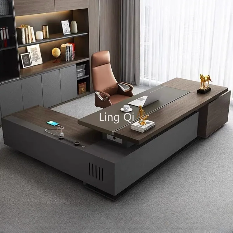 Light Luxury 80 Inch Office Desk Oak Colour Boss High Quality L Shaped Computer Desks Reading Customized Bureau Meuble Furniture 47 inch h shaped computer desk high quality