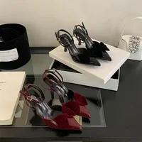 2025 Velvet Bowknot Partent Leather Ankle Strap Women Pumps Pointed Toe Stiletto High Heels Slingbacks Sandals Shoes For Woman 2