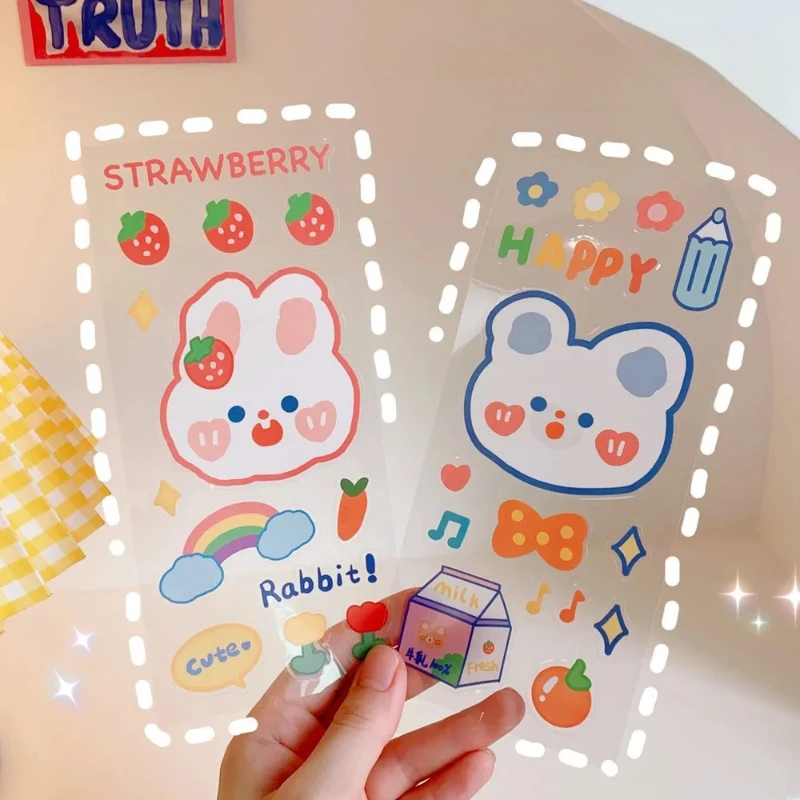 Girl's Heart Cute Tea Tea Bear Hand Account Sticker Strawberry Sticker Hand Account Book Decoration Material PVC Cup Sticker