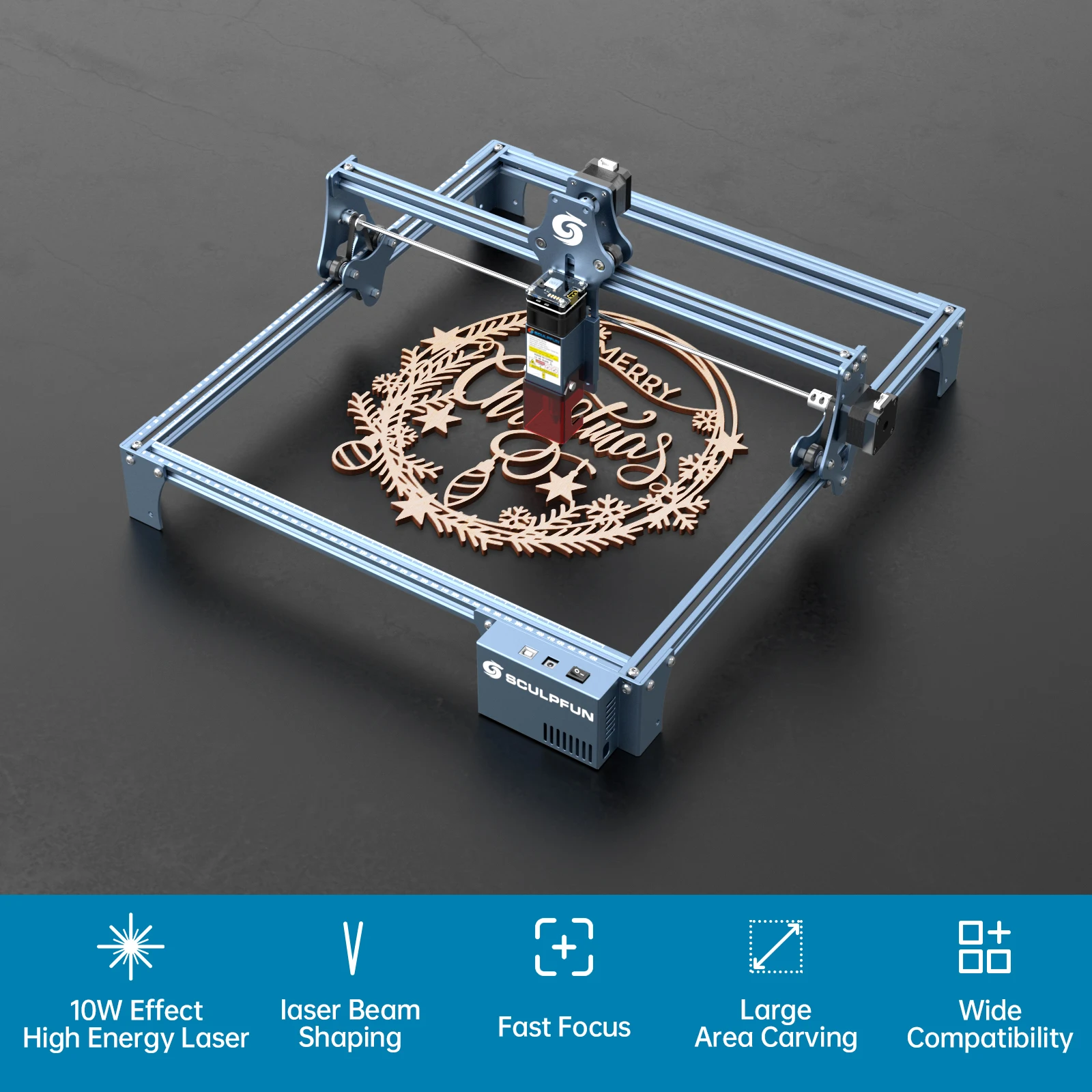 SCULPFUN S9 Pro 10W Laser Engraver Wood Acrylic Engraving Cutting Machine 400x410mm EU Fast Focusing Design