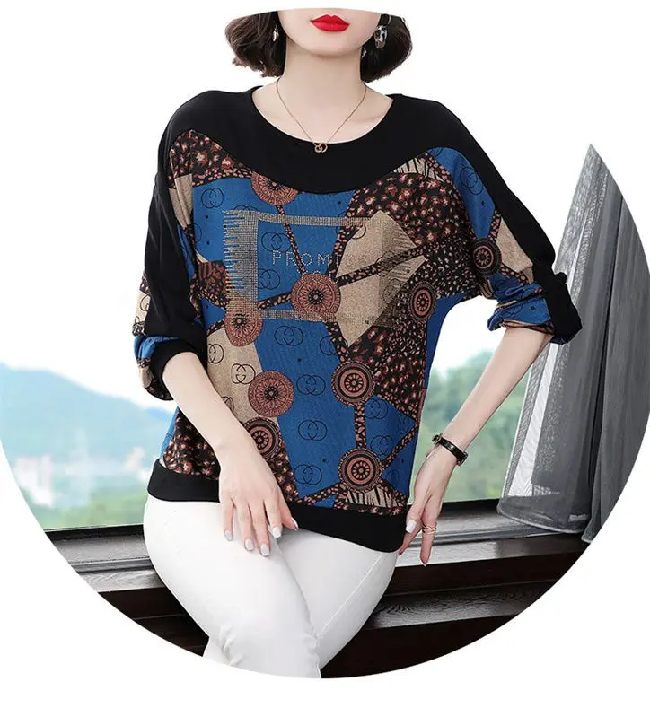 Patchwork T-Shirts Casual O-neck Sprig Autumn Long Sleeve Print Comfortable Leisure Trend 2022 New Popularity Women's Clothing