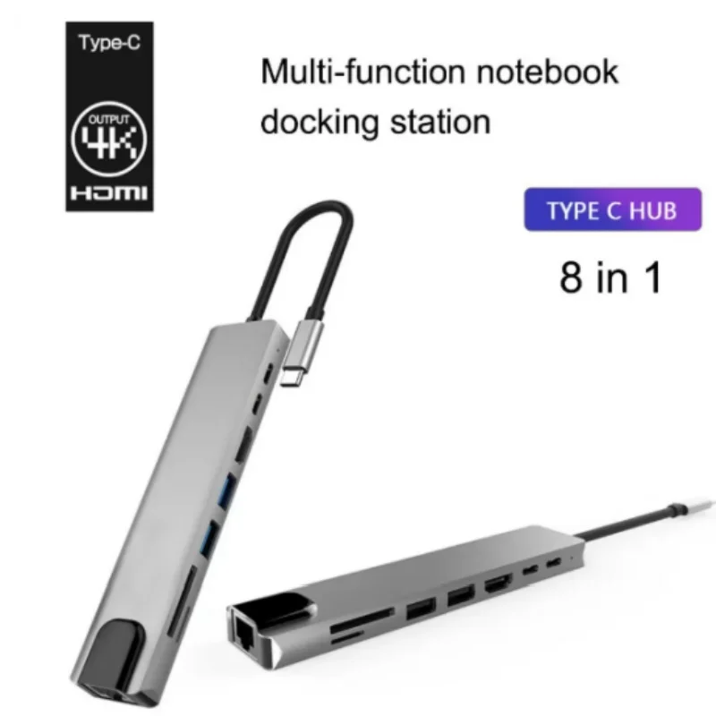 8-in-1 Type-C Expansion Dock with Network Port 4K High Definition HDMI Screen Expansion SD/TF Card Reader Multi-functional HUB 3