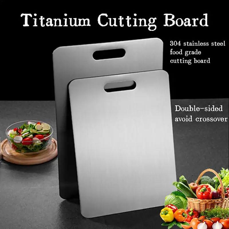 Titanium Cutting Board 304 Stainless Steel Rectangular Double-Sided Kitchen Chopping blocks Food Grade Kneading Board Fruit Meat