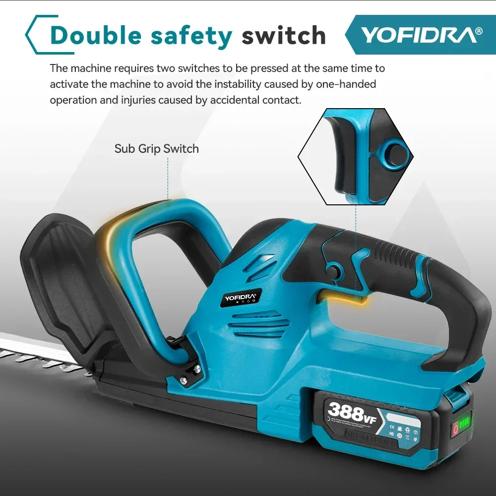 YOFIDRA 2000W Electric Hedge Trimmer Efficient Cordless Rechargeable Garden Shrub Pruning Power Tools For Makita 18V Battery 4