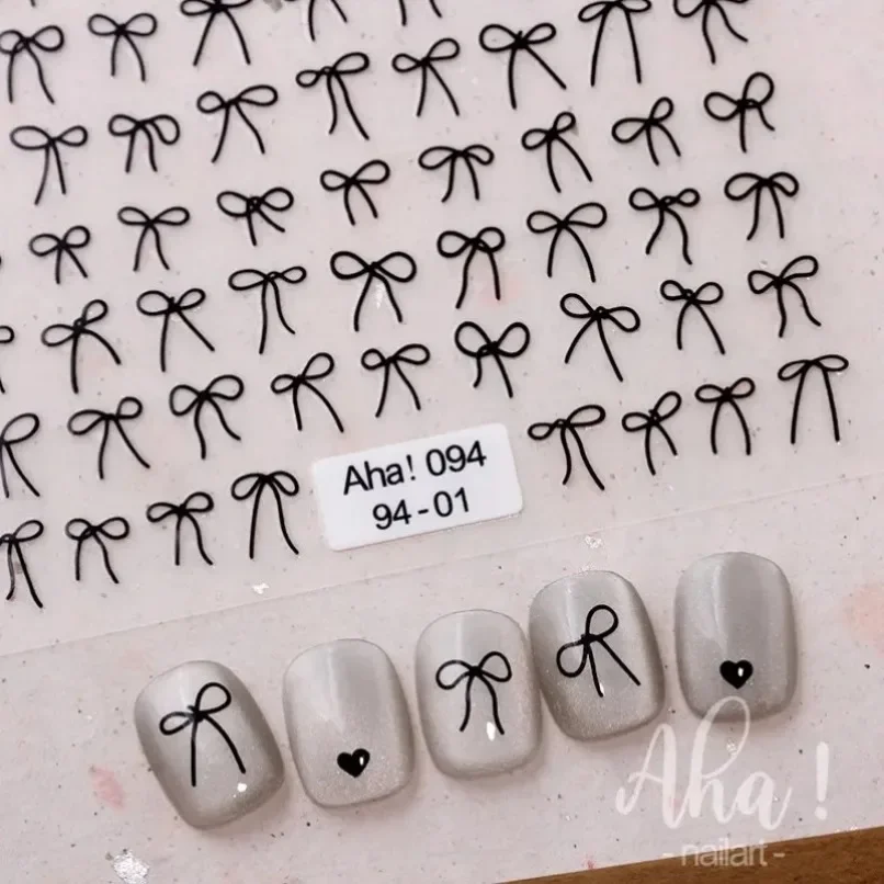 Black White Pink Mini Bowknot Design Nail Art Sticker Self Adhesive Lace Ribbons Bow Butterfly Decals Nail Art Decoration 4